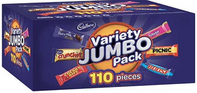 Cadbury Variety Jumbo Pack 110 Pieces 1.68kg Box