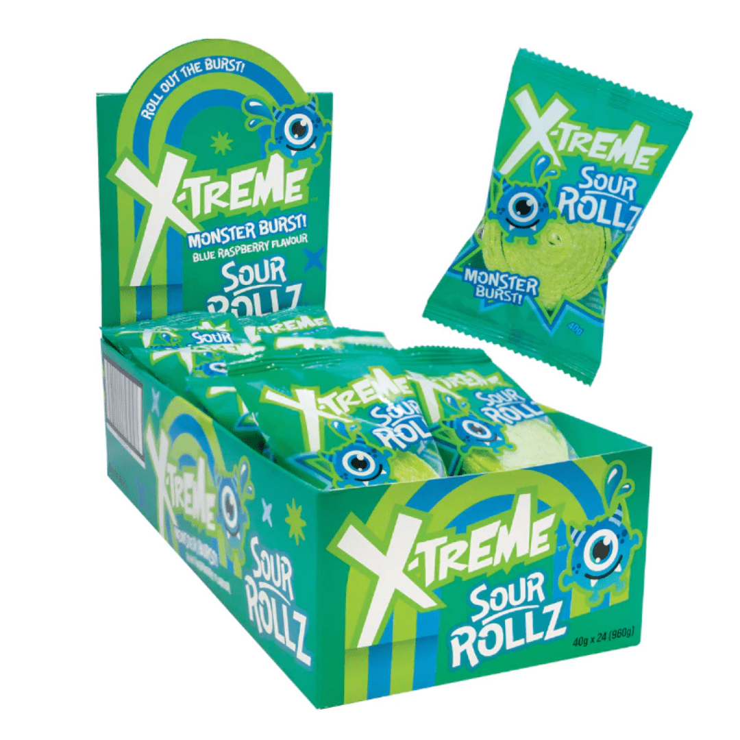 X-treme Sour Rollz Blue Raspberry 24x40g